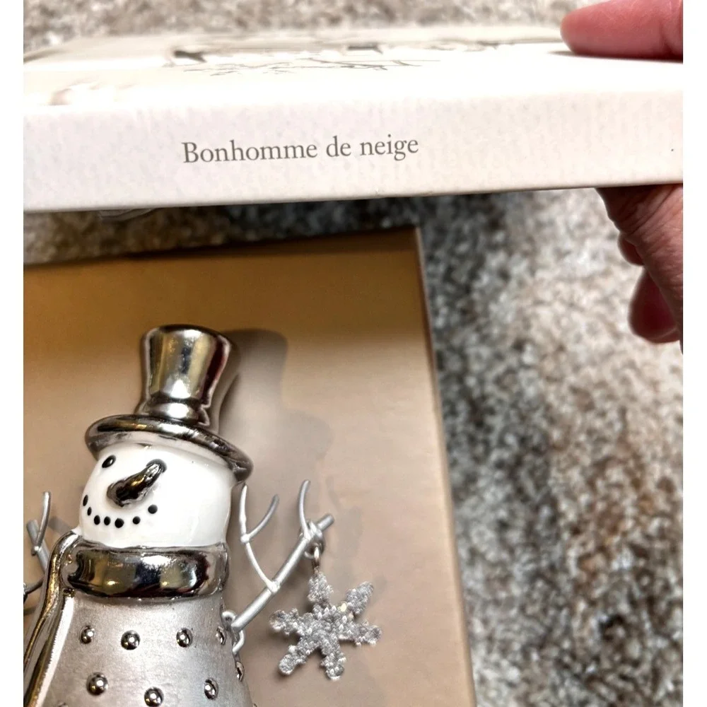 Pier 1 Snowman Figurine Silver White Glitter Star Snowflake Christmas Decor Noel